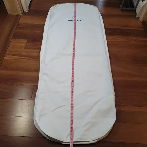 Balmain Garment Bag Gown White Black Logo Gold Tone Exposed Zipper 62.5 x 23 in - Picture 11 of 13